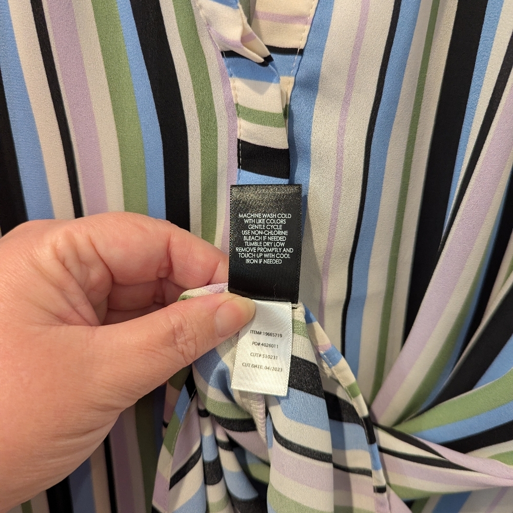 Stripped Semi-Button Down Blouse - Picture 4 of 5
